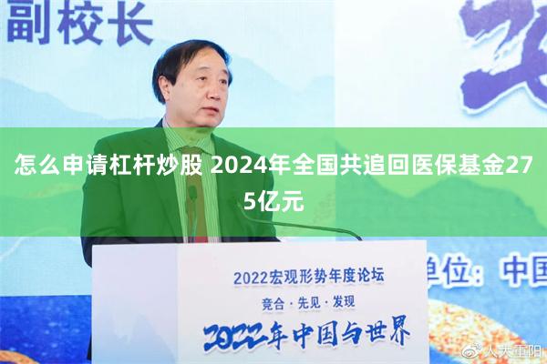 怎么申请杠杆炒股 2024年全国共追回医保基金275亿元